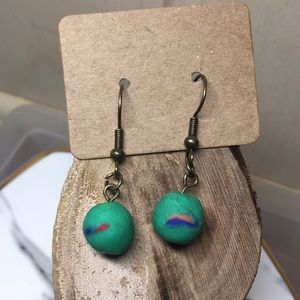 Handmade Polymer Clay Earrings-Green Sphere Dangle